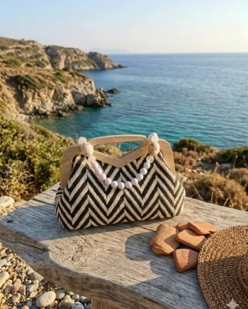 Ψάθινο τσαντάκι με διπλό λουράκι