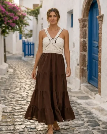 MAXI ΒΑΜΒΑΚΕΡΟ ΦΟΡΕΜΑ ΜΕ ΛΕΠΤΟΜΕΡΕΙΑ ΠΛΕΚΤΑ ΣΧΟΙΝΙΑ