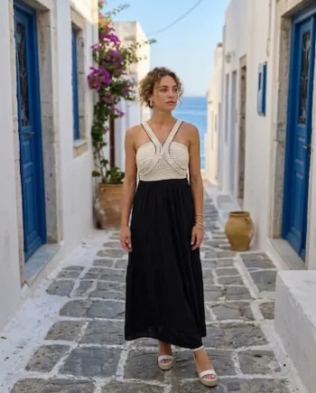 MAXI ΒΑΜΒΑΚΕΡΟ ΦΟΡΕΜΑ ΜΕ ΛΕΠΤΟΜΕΡΕΙΑ ΠΛΕΚΤΑ ΣΧΟΙΝΙΑ